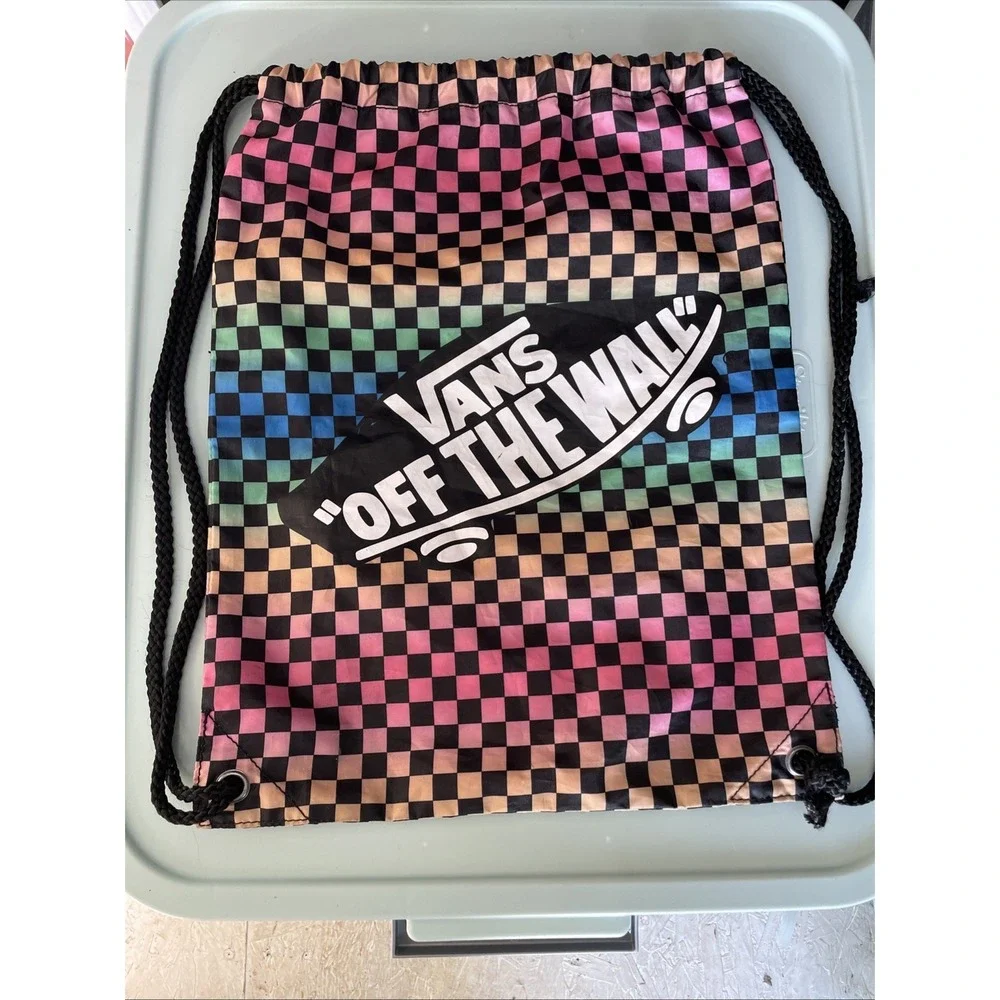 Vans Off The Wall Rainbow Checkerboard Drawstring Backpack Cinch Bag OS